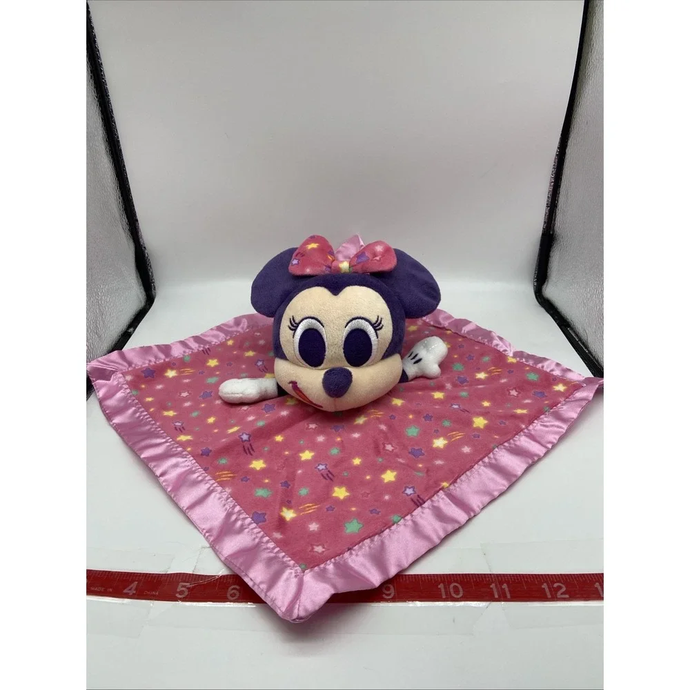 Disney Minnie Mouse Baby Lovey Security Blanket Pink Purple Star Satin Just Play